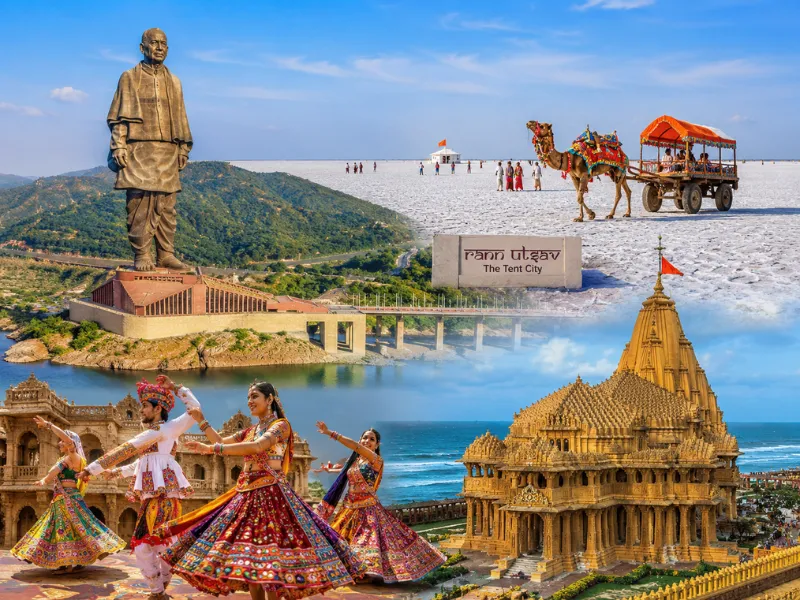 Gujarat tour package featuring Statue of Unity Rann of Kutch Somnath Temple and cultural attractions