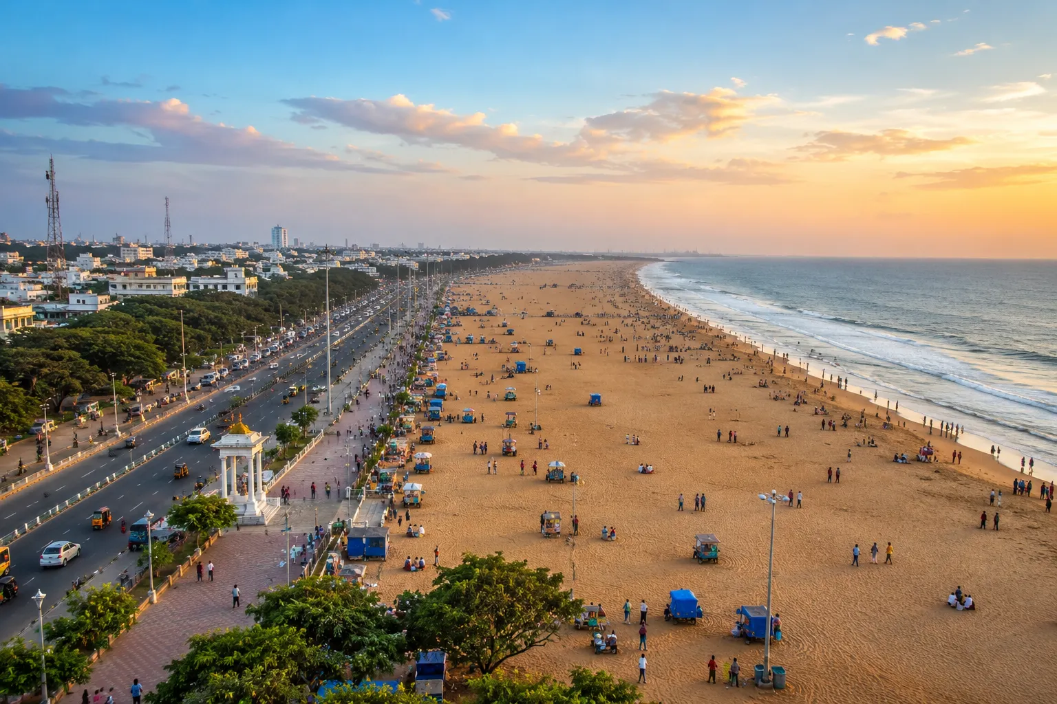 Marina Beach coastline in Chennai Tamil Nadu