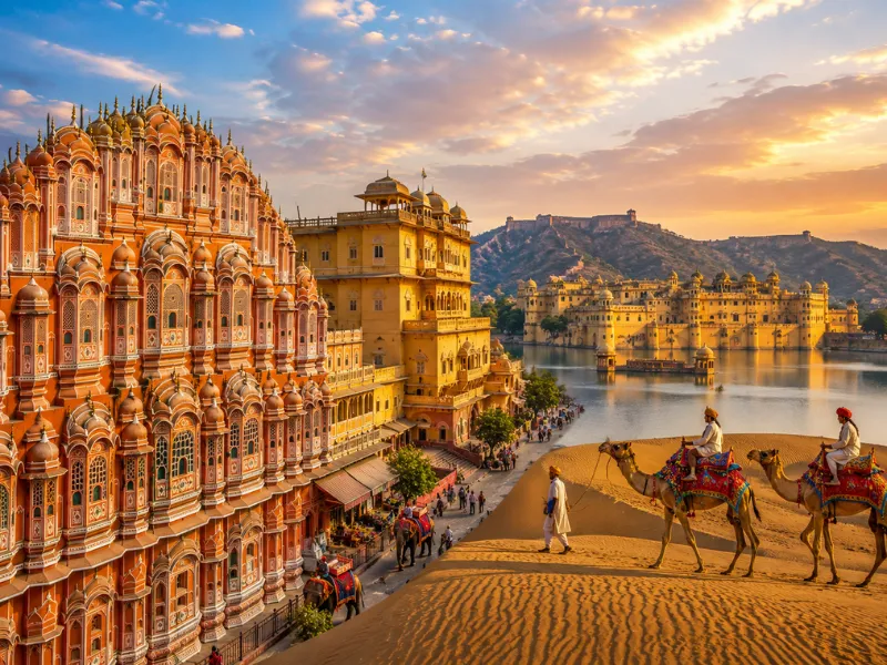 Rajasthan tour package featuring Jaipur Hawa Mahal royal palaces desert landscapes and cultural heritage