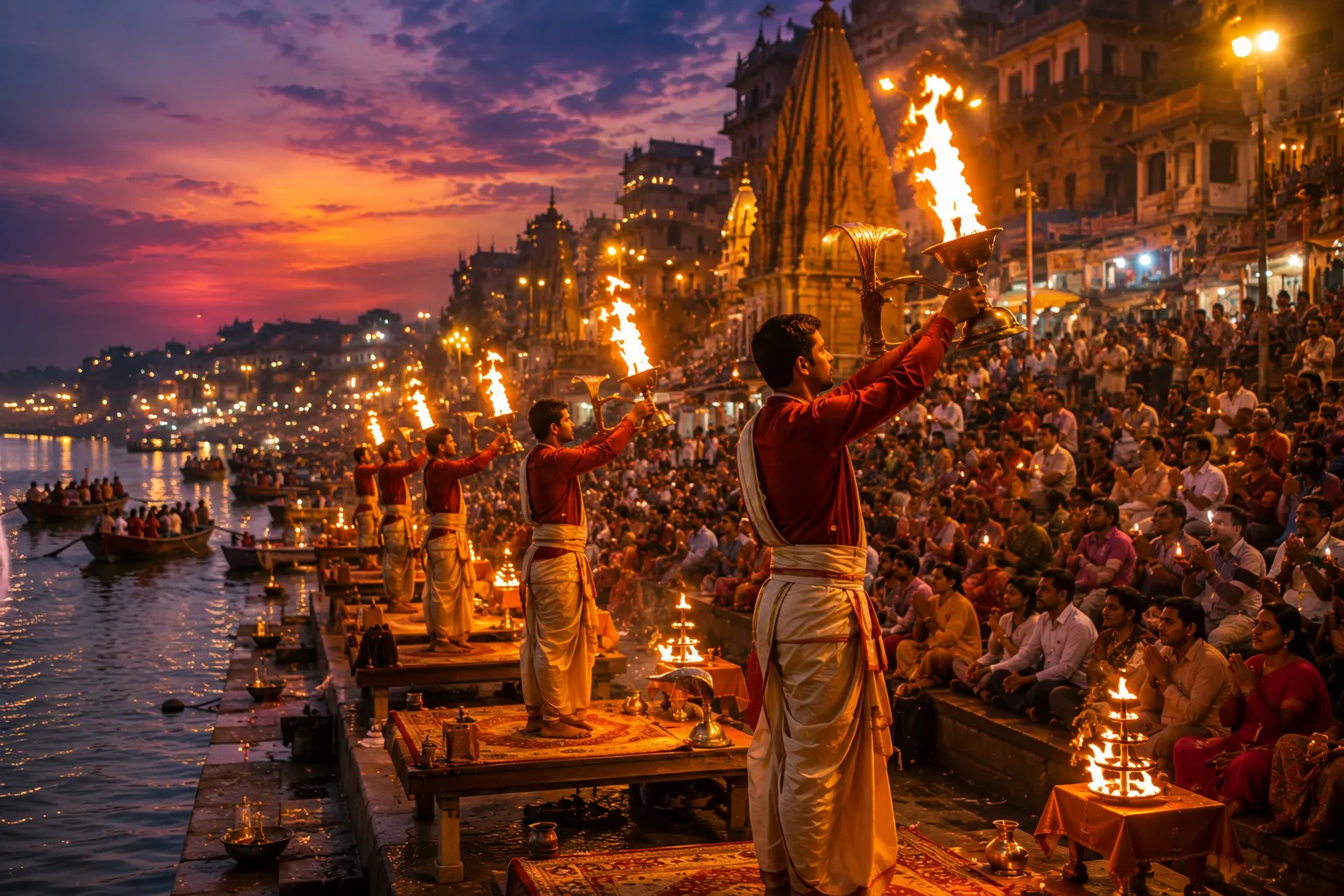 Evening Ganga Aarti at Dashashwamedh Ghat in Varanasi