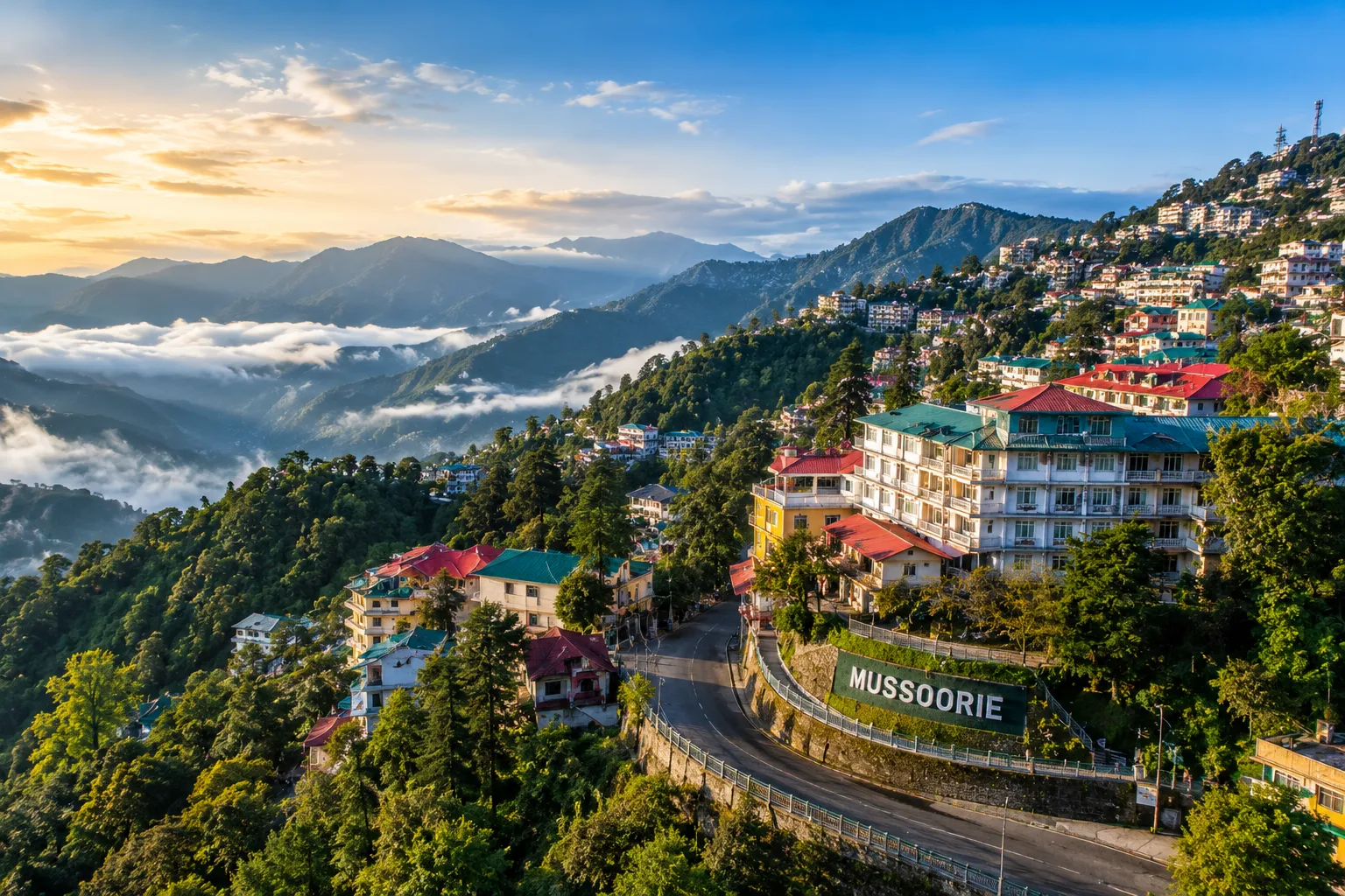 Panoramic view of Mussoorie Hill Station in Uttarakhand