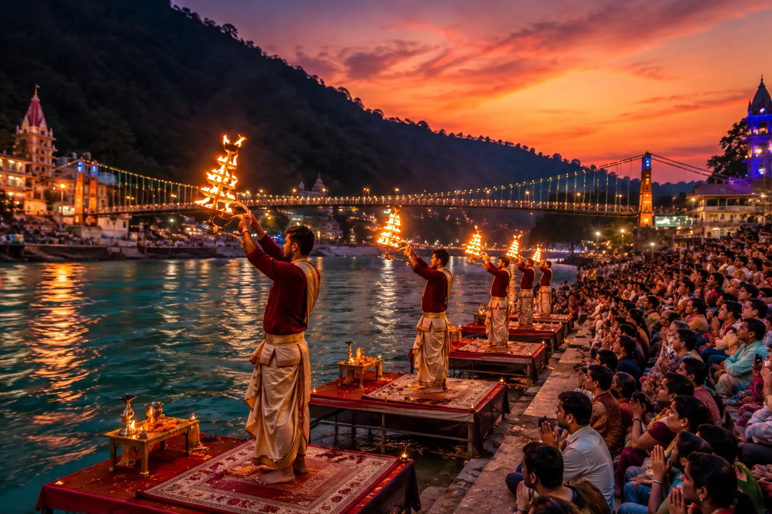 Evening Ganga Aarti at Triveni Ghat in Rishikesh