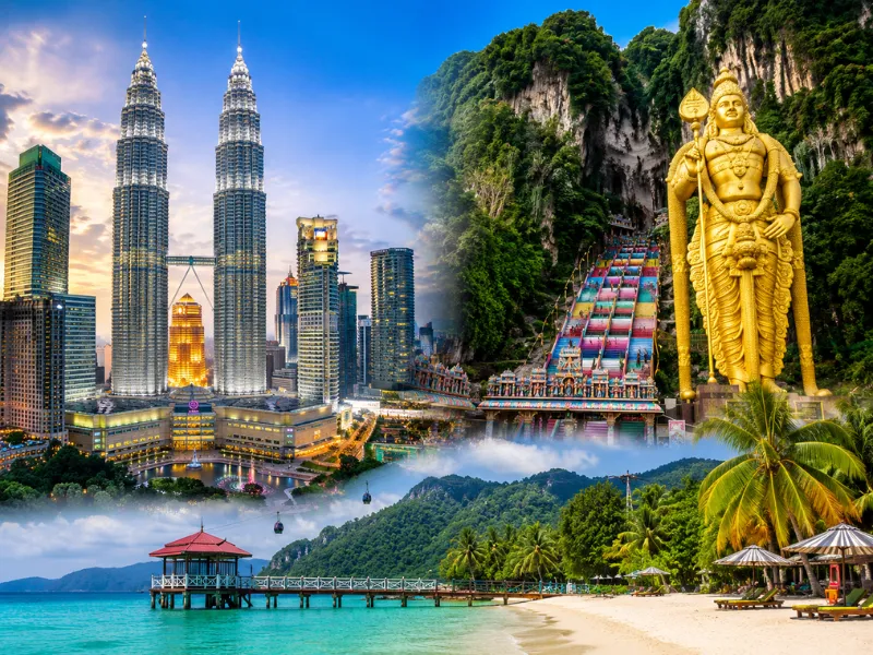 Malaysia tour package featuring Petronas Twin Towers Batu Caves Langkawi beaches and Kuala Lumpur attractions