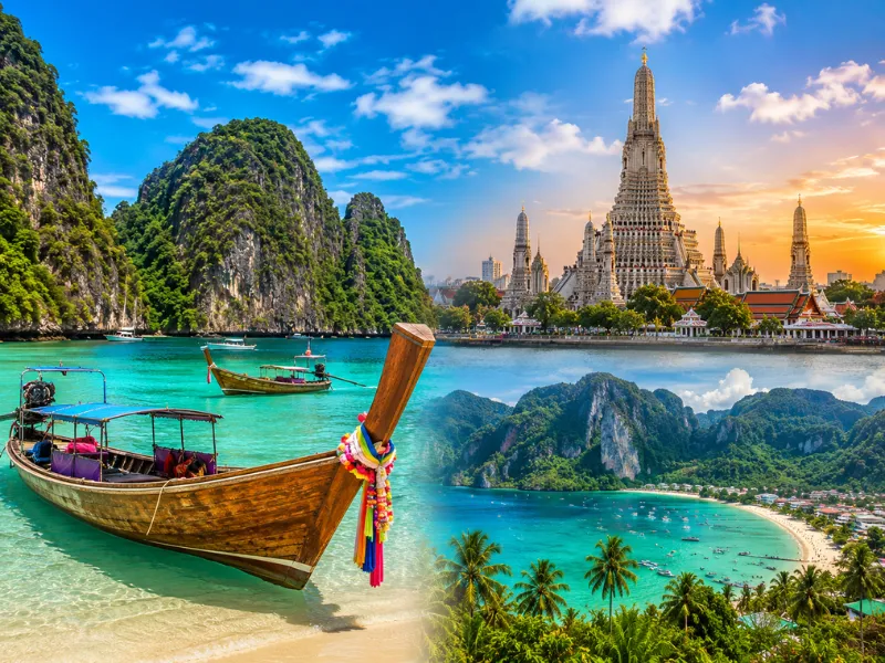 Thailand tour package featuring Phi Phi Islands tropical beaches Bangkok temples and island attractions